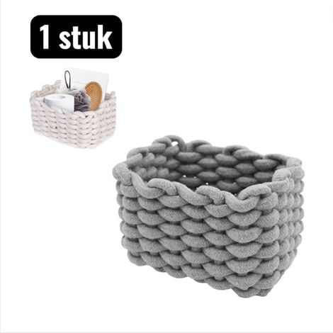 Panier de rangement tressé en corde de coton épaisse avec porte-mouchoirs pour petites pièces et objets du quotidien gris (1/5)