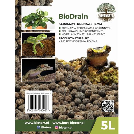 Argile expansée Bioterr BioDrain, drainage 8-16 mm, 5 L pour terrarium (1/5)