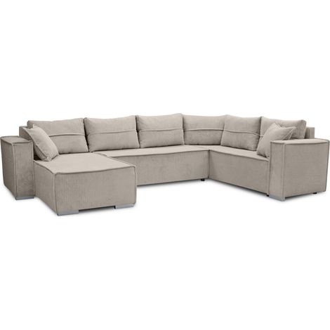 AX LIVING Ecksofas groß Lovere 314 cm – Sofa beige mit Schlaffunktion & Strukturstoff