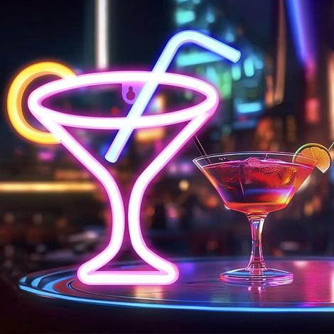 LED Cocktail Sign Neon Wine Glass Battery USB Powered Night Light Wall Decoration Bar Club (1/4)