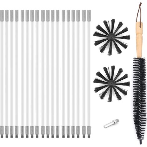 22 Pcs Chimney Cleaning Brush, Chimney Cleaning Kit with Nylon Rods, Brush Heads, Drill Connector, Long Brush for Fireplace, Dryer Vent, Sewer Pipe, Hood (1/5)
