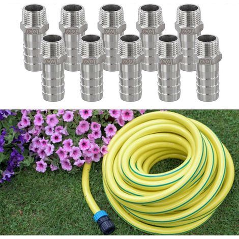Raccords embout cannelé acier inoxydable 1/2 pouce NPT mâle, connecteur tuyau 18/19/20 mm, lot de 10, pour eau, plomberie, irrigation jardin (1/5)