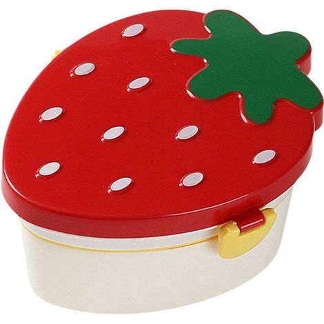 Boîte à bento double compartiment pour adultes, boîte à bento anti-fuite pour enfants avec couverts, jolie boîte à salade/sandwich en forme de fraise - ROUGE (1/5)
