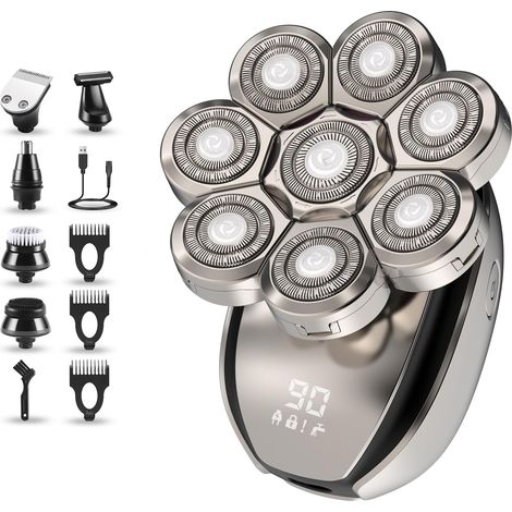 Men's Electric Shaver: 8D 6-in-1 IPX6 USB-C Rotating heads, rechargeable, hair clipper. Wet and dry use, portable (1/5)
