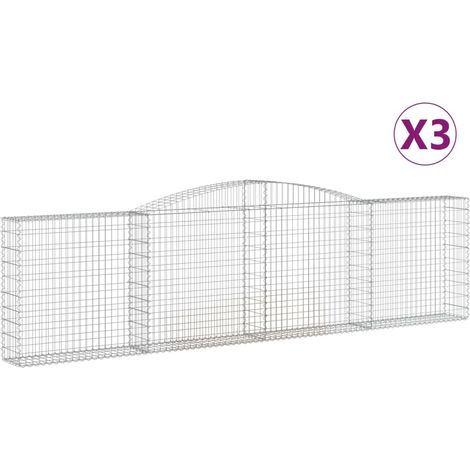 Cestas de gaviones Muro de contención arqueado Valla de jaula 3 piezas 400 x 30 x 100/120 cm Hierro galvanizado Plata 020040780
