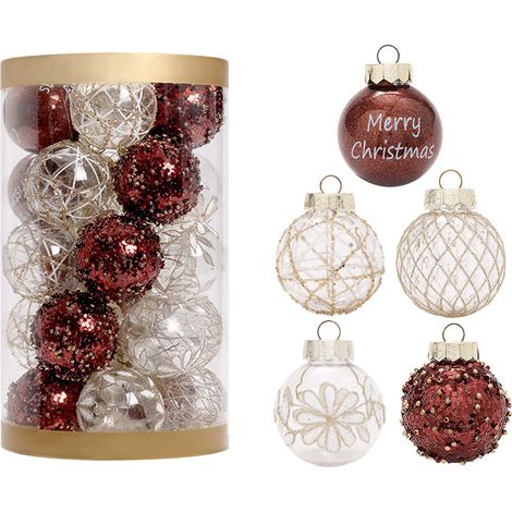 Set mit 25 bruchsicheren PVC-Weihnachtskugeln, Hängedekoration für Weihnachtsbäume, Heimdekoration, Café (1/2)