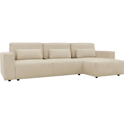 sweeek - 3-Sitzer Ecksofa mit Chenille-Bezug und Schlaffunktion, Recamiere beidseitig montierbar , Chenille, Beige