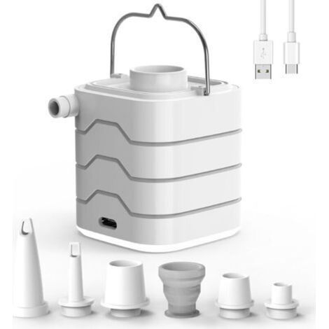 BUNTHAUS Blanc,Gonfleur Électrique Rechargeable, Pompe à air Portable avec Lumière LED, Gonfleur/Dégonfleur avec 5 Buses pour Matelas Gonflable, Piscine, Bouée, Bateau Pneumatique, Anneau de Natation (1/5)