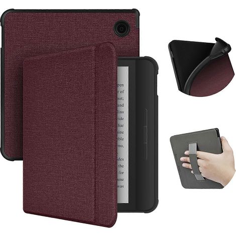 Étui pour liseuse Libra Color 2024 7 pouces avec fonction veille/réveil automatique, coque arrière souple en TPU résistant à l'usure et dragonne, couleur rouge vin (1/4)
