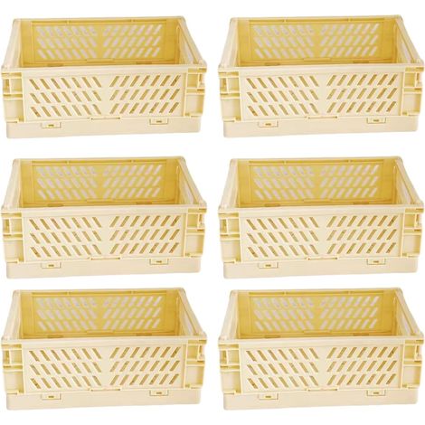 Lot de 6 paniers de rangement pliables en plastique, empilables pour cuisine, chambre à coucher (jaune, 25 × 16 × 10 cm) (1/5)