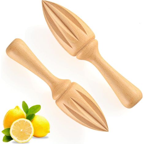 Presse-agrumes manuel en bois x2, outil à main pour citron et orange, extracteur de jus artisanal, presse-citrus en bois nature, lot de 2 pressoirs à fruits (1/5)