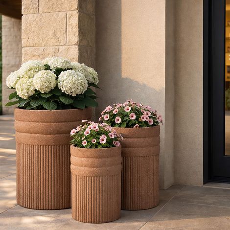 Set Gafase : 3 vases, Diamètre Grand : 37, Moyen : 32, Petit : 27 cm, Teinte Terre cuite, Marron Terre