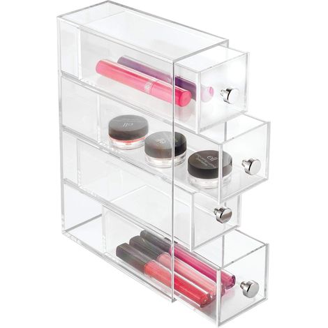 Drawers Boite-Tiroirs, Rangement Transparent en Plastique Avec 4 Tiroirs, Boite Rangement pour Cosmétiques Ou Accessoires de Bureau, Salle de Bain (1/5)