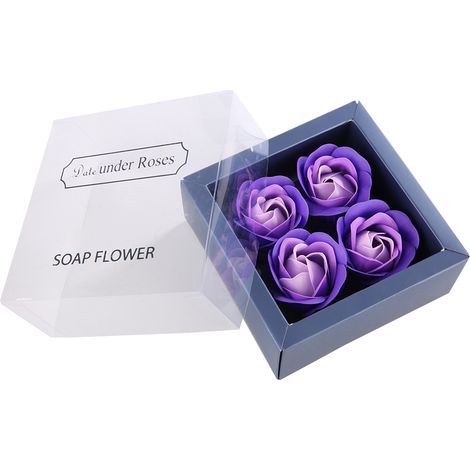 Bouquet De Fleurs De Savon - 4 Roses Simulées Avec Boîte Cadeau - Décoration Romantique Pour Saint-Valentin - Ensemble Violet (1/5)