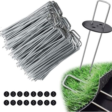 Sardines de Fixation Camping +16 Rondelles en pour Le Jardin Paillis et Gazon Artificiel 150x40x3mm 100 Pcs Acier (1/5)