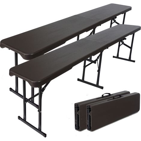 2x Bierbank Klappbank aus Kunstoff Grau Holzoptik 180cm klappbar Bierzeltbank Campingbank (1/5)