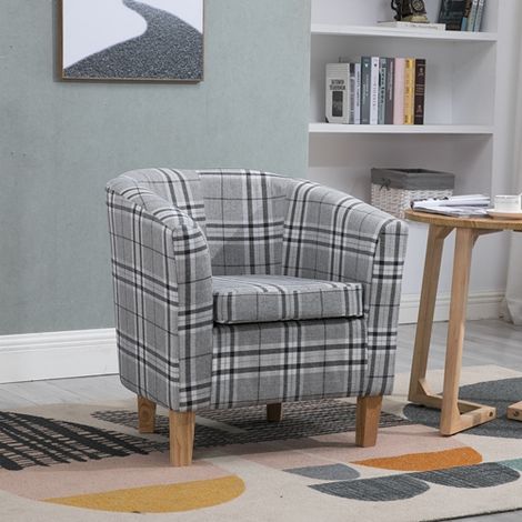 WestWood Linen Fabric Sofa Armchair Office Reception Tub Chair Living Room Grey Checked