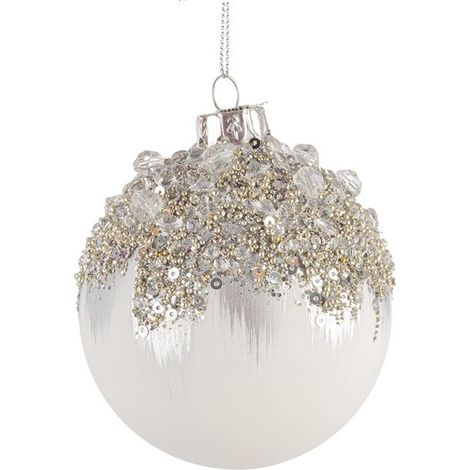 PALLINA DI NATALE VETRO BIANCO EFFETTO GHIACCIO BRILLANTINI ARGENTO GLEEFUL D8