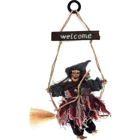 Hexentür-Hängedekoration, Vintage-Willkommensschild, klassischer Vintage-Anhänger, hängender Besenstiel, Halloween-Partydekoration, Spukhaus-Bar zu Hause (1/2)