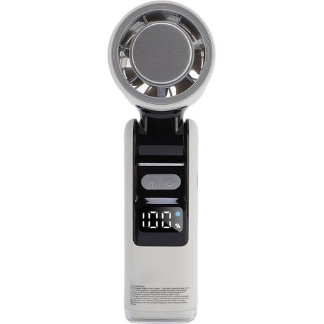 Ventilateur portable avec affichage numérique, turbine haute vitesse, refroidissement par glace, pliable et lumineux, idéal pour les voyages, l'intérieur et l'extérieur (blanc). (1/5)