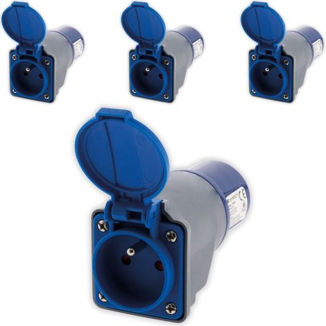 Lot de 4 adaptateurs compact sans câble femelle 16A 2P+T en mâle CEE17 pour camping, nautisme -