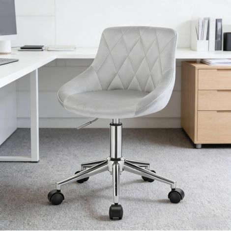Silla de oficina giratoria con ruedas, regulable en altura, terciopelo gris claro HAVRYA (1/4)