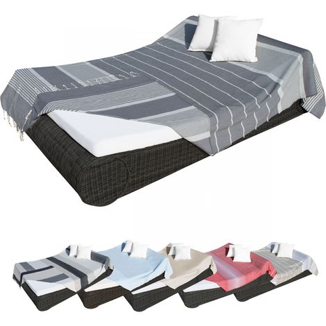 Véritable fouta Tunisienne XXL 2m x 3m tissage à plat 100% coton 380g - Gris foncé et gris clair - Vivezen