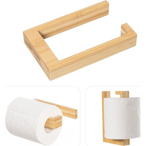 Wandmontierter Toilettenpapierhalter ohne Bohren, Toilettenpapierrollenhalter, Toilettenpapierhalter aus Bambusholz, umweltfreundlicher Toilettenpapierspender