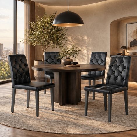 Set di 4 sedie da pranzo in PU nero con gambe in metallo DESVIAE (1/5)