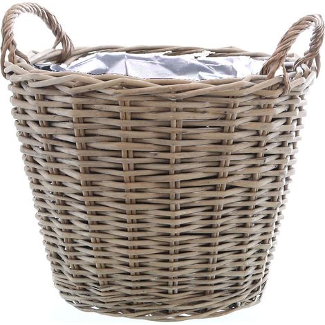 Spetebo – Panier à plantes en saule tressé gris 40 cm – Doublure film pour plantation directe – Pour jardin, terrasse et balcon
