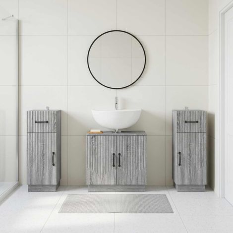 vidaXL 3 Piece Bathroom Cabinet Set HOORN Grey Sonoma Engineered Wood (1/5)
