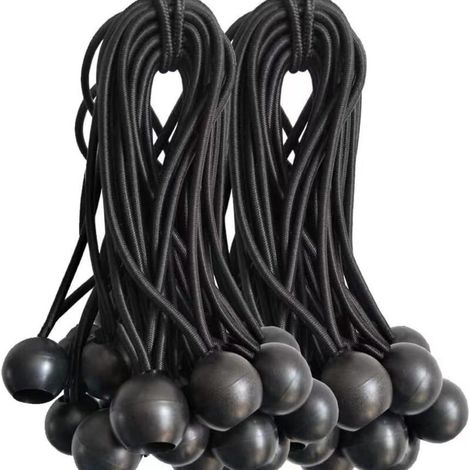 CSPARKV Cordons Élastiques avec Boules - Lot de 50 ， 15 cm Tendeurs Universels avec Attaches - Sangle Elastique Résistant Parfaite pour le Camping, les Bagages & Bâches - Noir