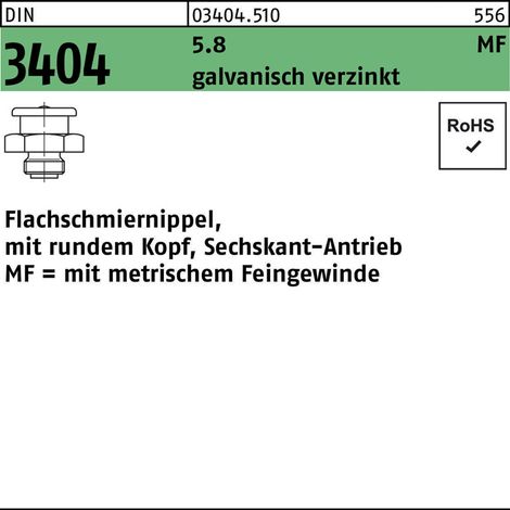 DIN 3404 Flachschmiernippel 5.8 M 6 x 1 SW 11 runder Kopf galv. verzinkt 100 Stk (1/2)