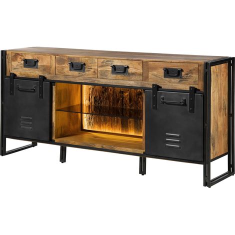 Sideboard Mango / Altholz natur / grau lackiert 195x45x90 cm montiert BLACKBURN LUX 409 (1/4)