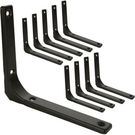 10 Pcs Equerre Etagere Murale Noir, Equerre Metal 150mm x 125mm, Equerre Charge Lourde Support Etagere Murale (1/4)