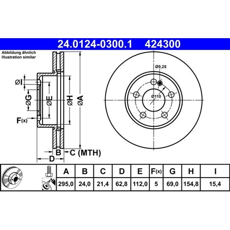 Lot de 2 Disques de frein ATE 24.0124-0300.1 MERCEDES-BENZ 000 421 24 12