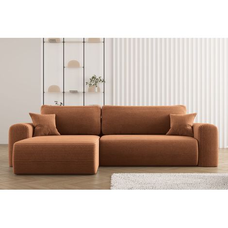Ecksofa mit Schlaffunktion und Stauraum für Bettzeug, L-förmiges Sofa, Capri Stoff Poso Ziegel Links (1/4)
