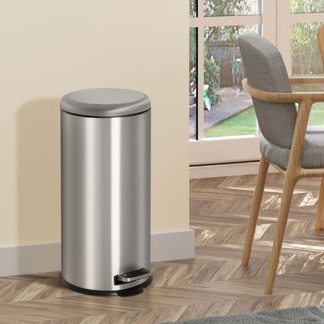 Poubelle de 30L à pédale avec couvercle et bac intérieur, forme ronde, adaptée au salon et au bureau, pour la séparation des ordures (1/4)
