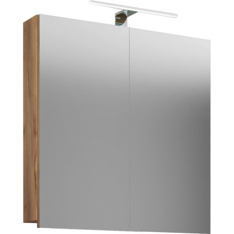 VCB1 Armoire de toilette murale avec miroir 60 cm, avec sytème d'éclairage, imitation chêne miel.