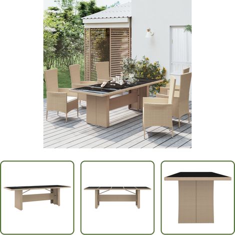 vidaXL Poly Rattan - Gartentisch mit Glasplatte Beige Poly Rattan & Hartglas (1/5)