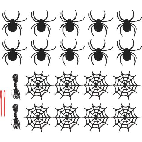 Guirlande de 2 araignées noires en feutrine épaisse, décoration intérieure, bannière suspendue en forme de toile d'araignée effrayante pour maison hantée, cheminée. (1/5)
