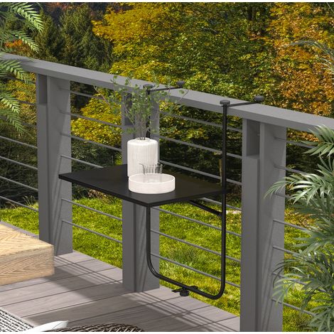 Tavolo da balcone sospeso pieghevole 62x60x85,5 cm in acciaio nero regolabile – MEUBLIV (1/5)