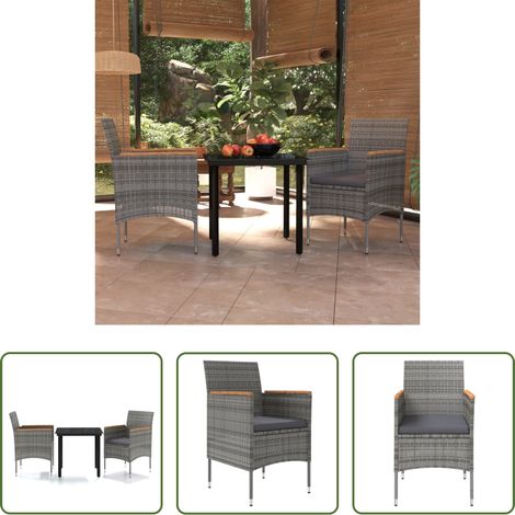 vidaXL Chaises de jardin - Ensemble à manger de jardin et coussins 3 pcs Gris et noir (1/5)