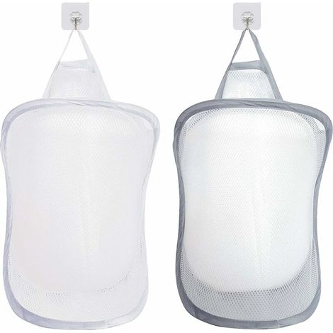 Panier à Linge, Pop Up Panier De Rangement De Linge Sac De Lavage Pliable Sac De Rangement Jouet Suspendu Avec Poignée 2 pcs （Blanc+Gris） (1/5)