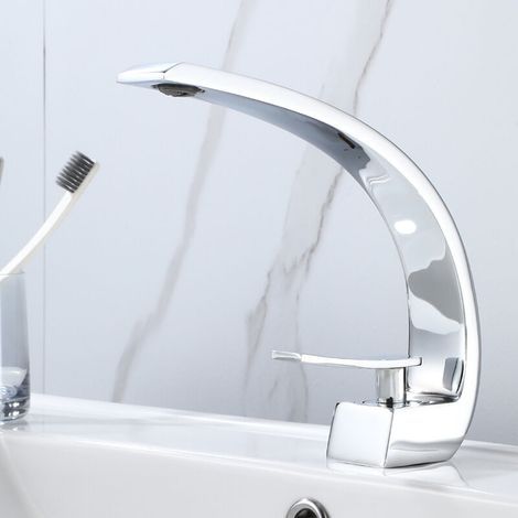 Robinet Lavabo - Monocommande Chaude Froide - Finition Électroplaquée - Valve Céramique 35 mm - Installation Sur Plan - 1 Pièce (1/2)
