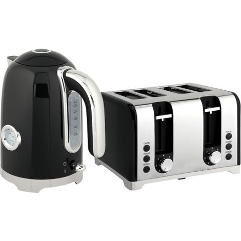 Retro Black 3000W Kettle and Toaster Set for stylish kitchens,perfect for quick boiling and toasting