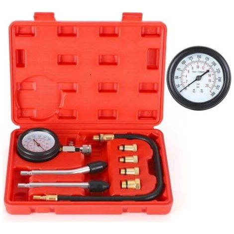 8 pièces Outil de diagnostic manométrique du cylindre de moteur - kit testeur professionnel de compression pour pompe à essence et diesel (1/4)