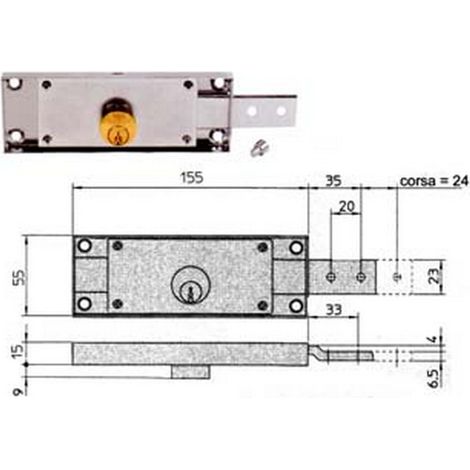 2PZ SERRATURA SERRANDA LATERALE CILINDRO FISSO TONDO DX mm155x15x55h. 8232.9