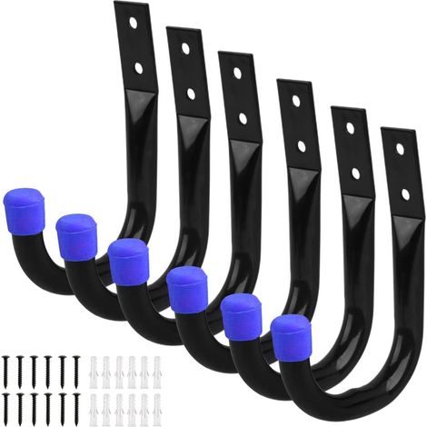 Supports à outils pour mur de garage, crochets de garage 6 pièces/ensemble Crochets muraux de garage, crochets de vélo pour accrocher une échelle, un vélo, un tuyau (1/5)