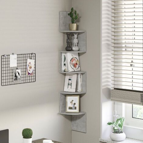 Cloison amovible Étagère d'angle Murale de Rangement Forme Zigzag 20L x 20l x 126H cm 5 Niveaux Bois Gris (1/5)
